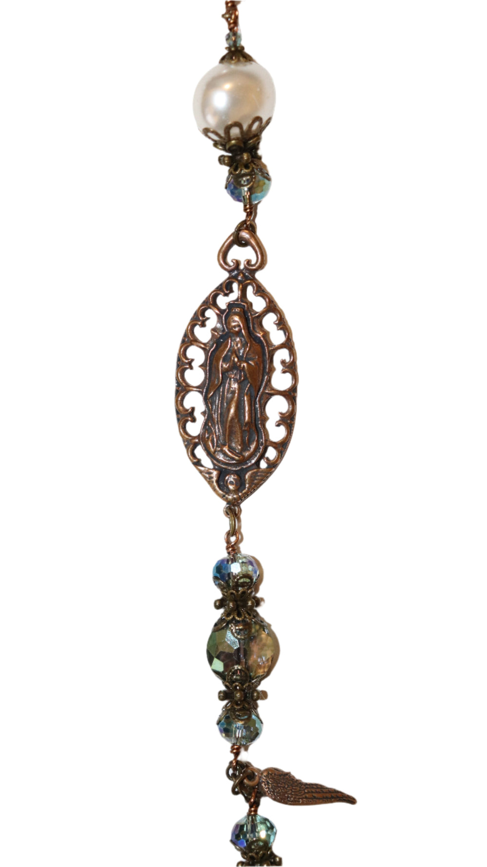 One Decade Heirloom Rosary of Divine Grace - Shell Pearls and Aqua Crystals