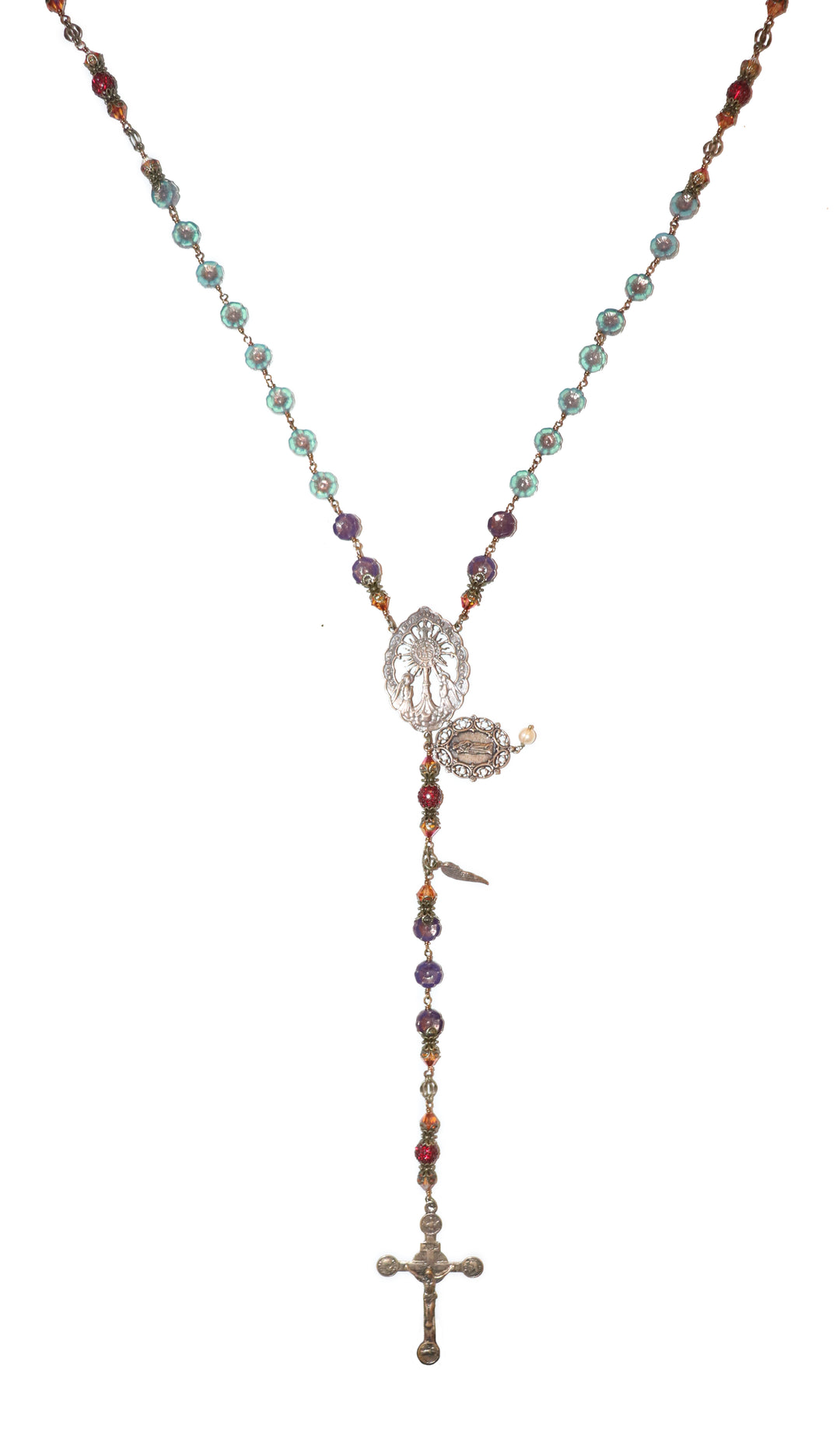 Blue Roses Czech Glass Heirloom Rosary