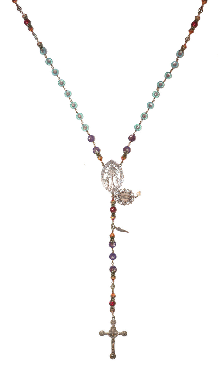 Blue Roses Czech Glass Heirloom Rosary