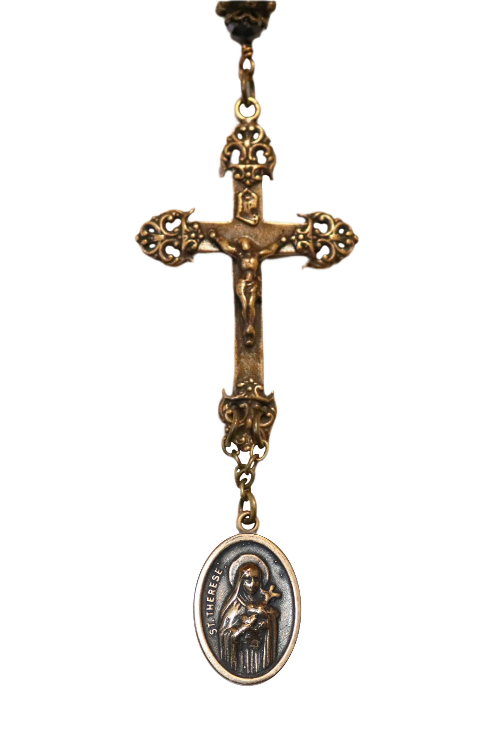 One Decade Heirloom Rosary of Divine Grace - Aqua and Charcoal Crystals with Garnet Quartz