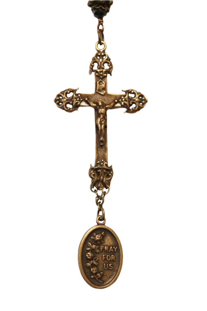 One Decade Heirloom Rosary of Divine Grace - Aqua and Charcoal Crystals with Garnet Quartz