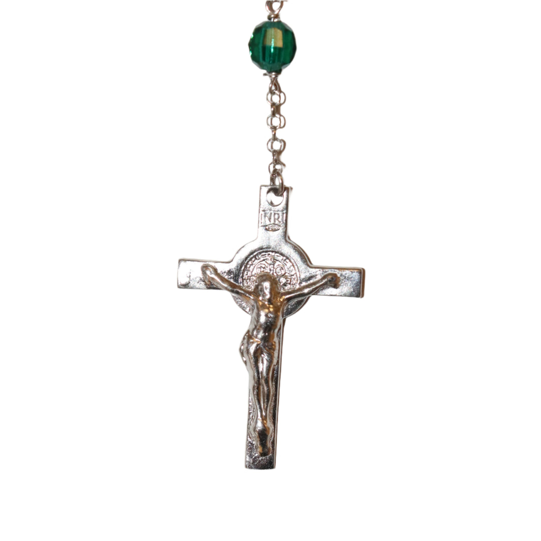 Sterling Silver 6mm Green Swarovski Crystal St. Jude Rosary Necklace