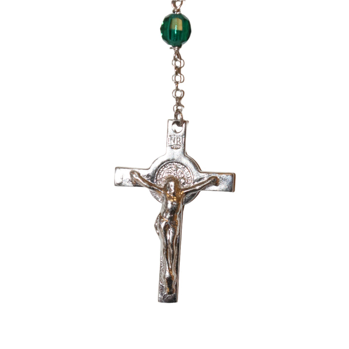Sterling Silver 6mm Green Swarovski Crystal St. Jude Rosary Necklace