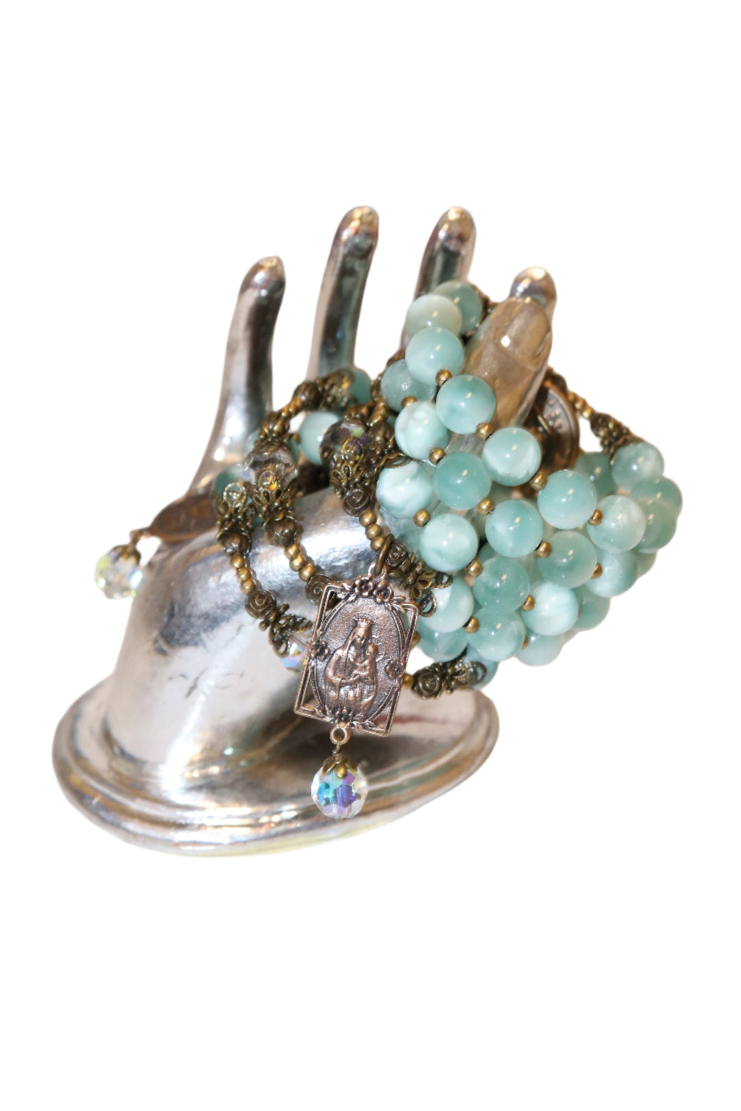 Wrap Bracelet of Divine Prayer - Angelite Stones with Aqua Crystals