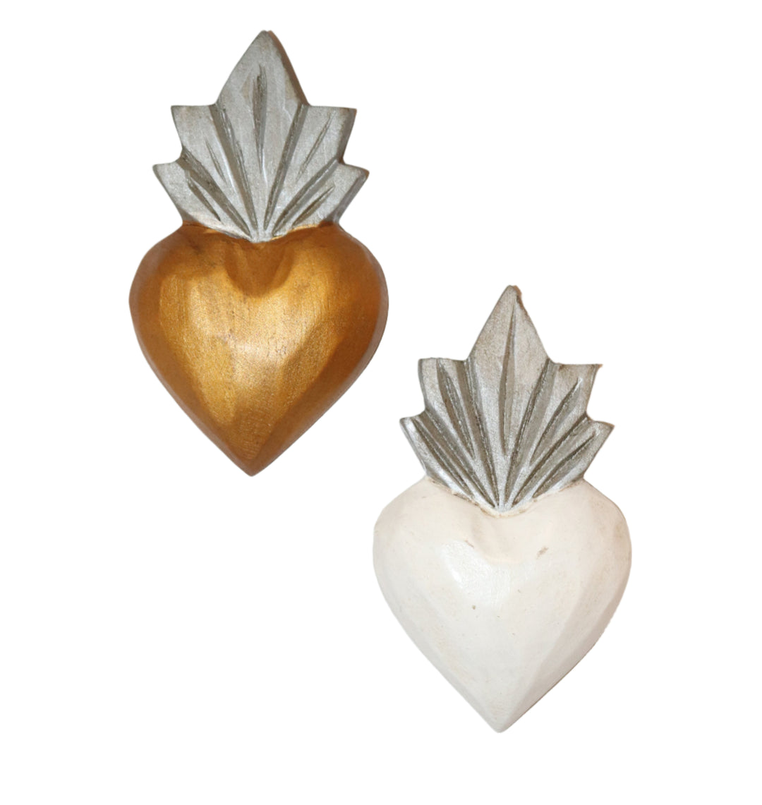 5" Small Carved Wooden Heart Plaque - Assorted