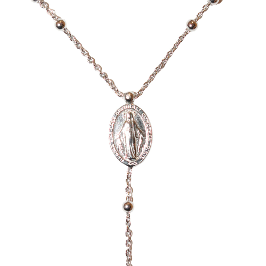 Sterling Silver 2MM Miraculous Medal Rosary Necklace