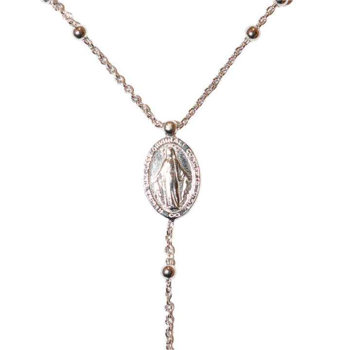Sterling Silver 2MM Miraculous Medal Rosary Necklace