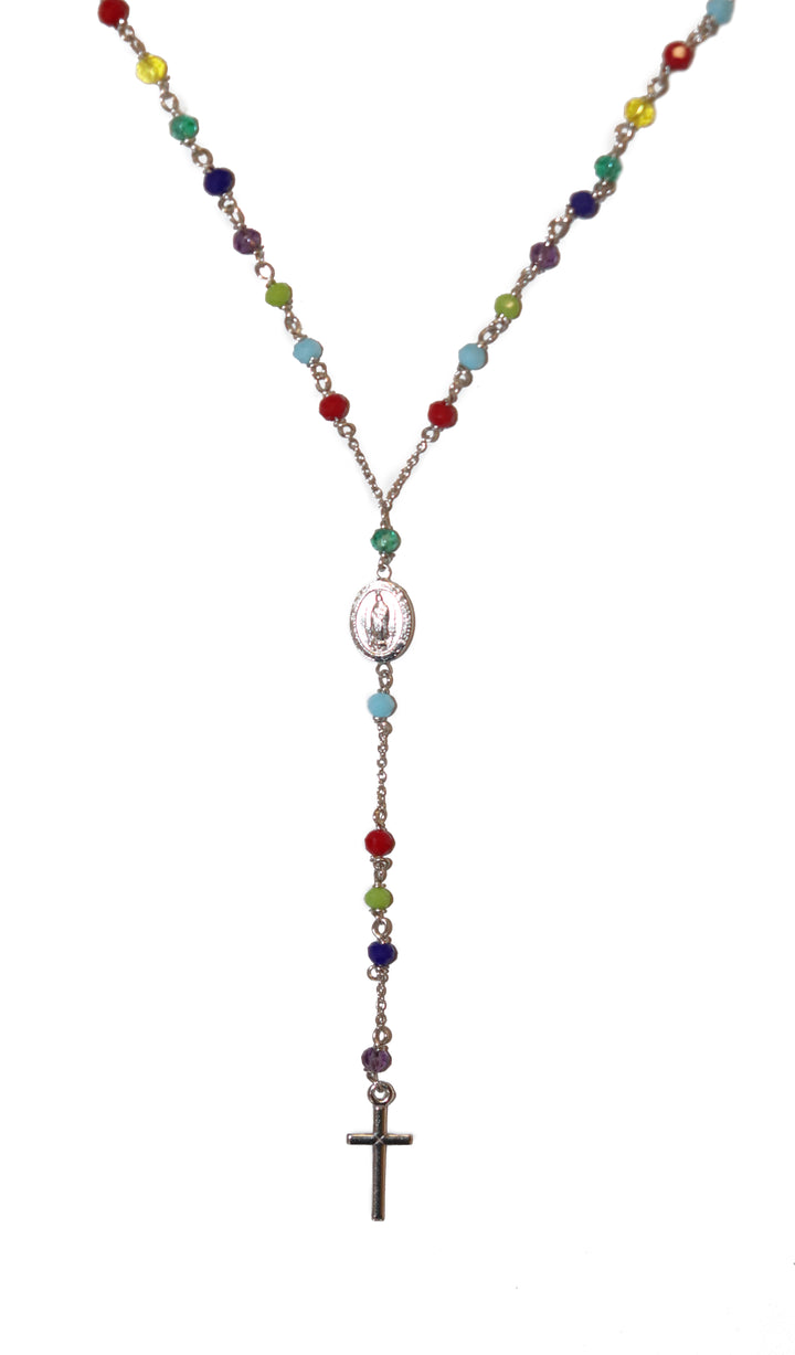 Sterling Silver 3mm Rainbow Agate Rosary Necklace