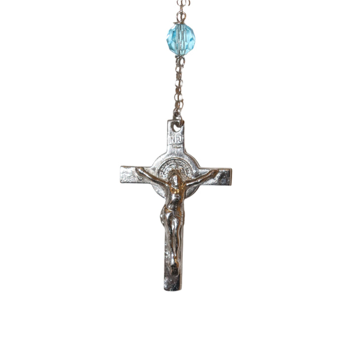 Sterling Silver 6mm Blue Swarovski Crystal Rosary Necklace
