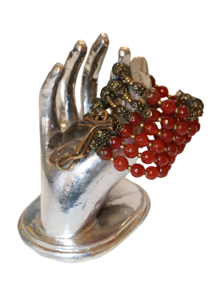 Wrap Bracelet of Divine Prayer - Carnelian Stones with Aqua Crystals