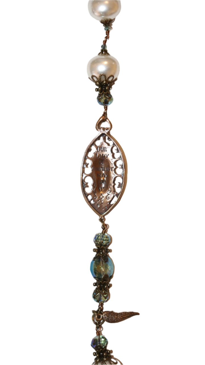 One Decade Heirloom Rosary of Divine Grace - Shell Pearls and Aqua Crystals