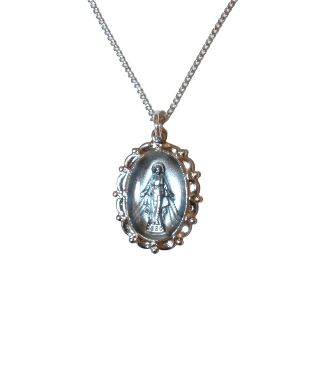 Sterling Silver Blue Miraculous Medal Necklace