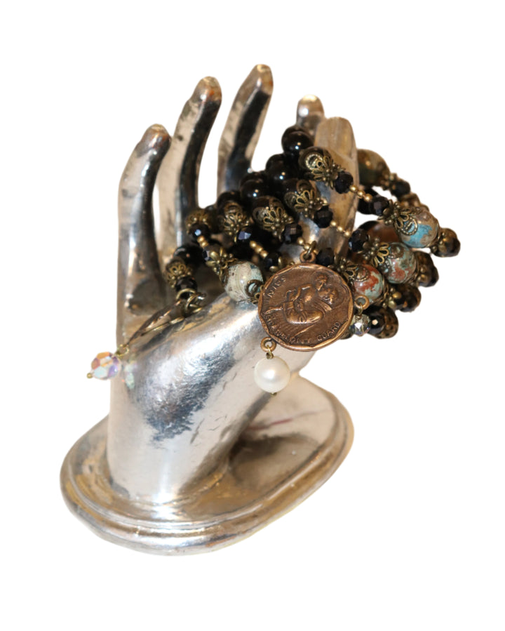 Wrap Bracelet of Divine Prayer - Golden Obsidian and Mushroom Agates