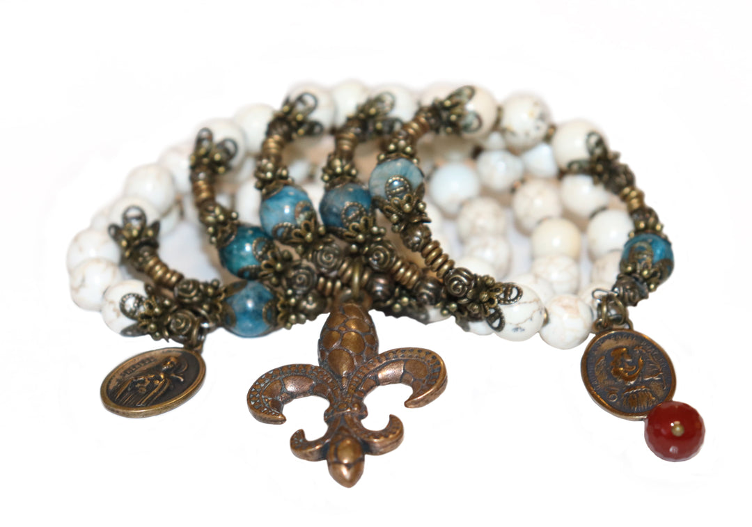 Wrap Bracelet of Divine Prayer - Howlite, Carnelia, and Apatite Stones