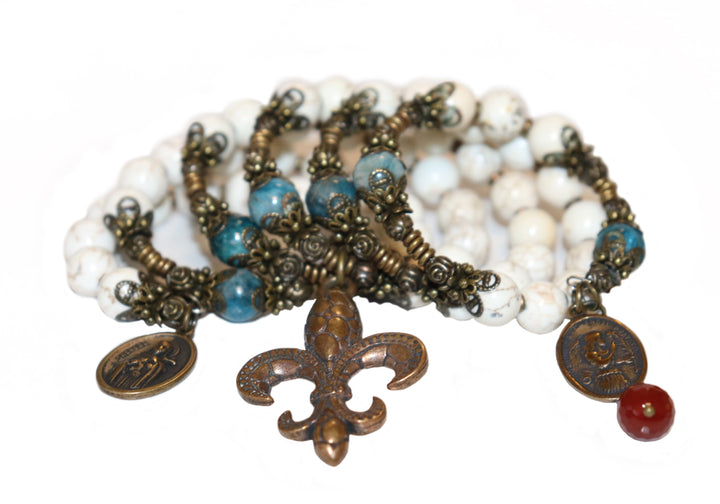 Wrap Bracelet of Divine Prayer - Howlite, Carnelia, and Apatite Stones