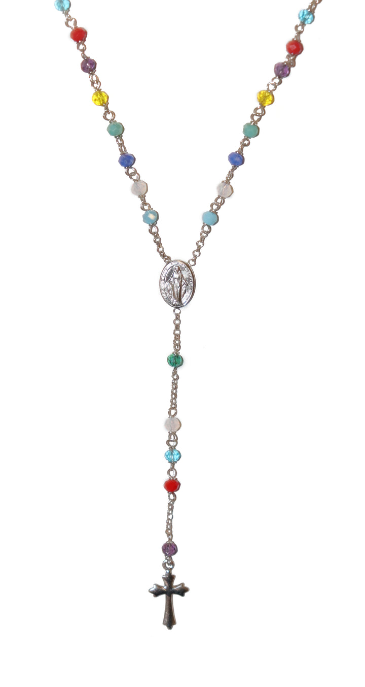 Sterling Silver 3mm Rainbow Agate Rosary Necklace