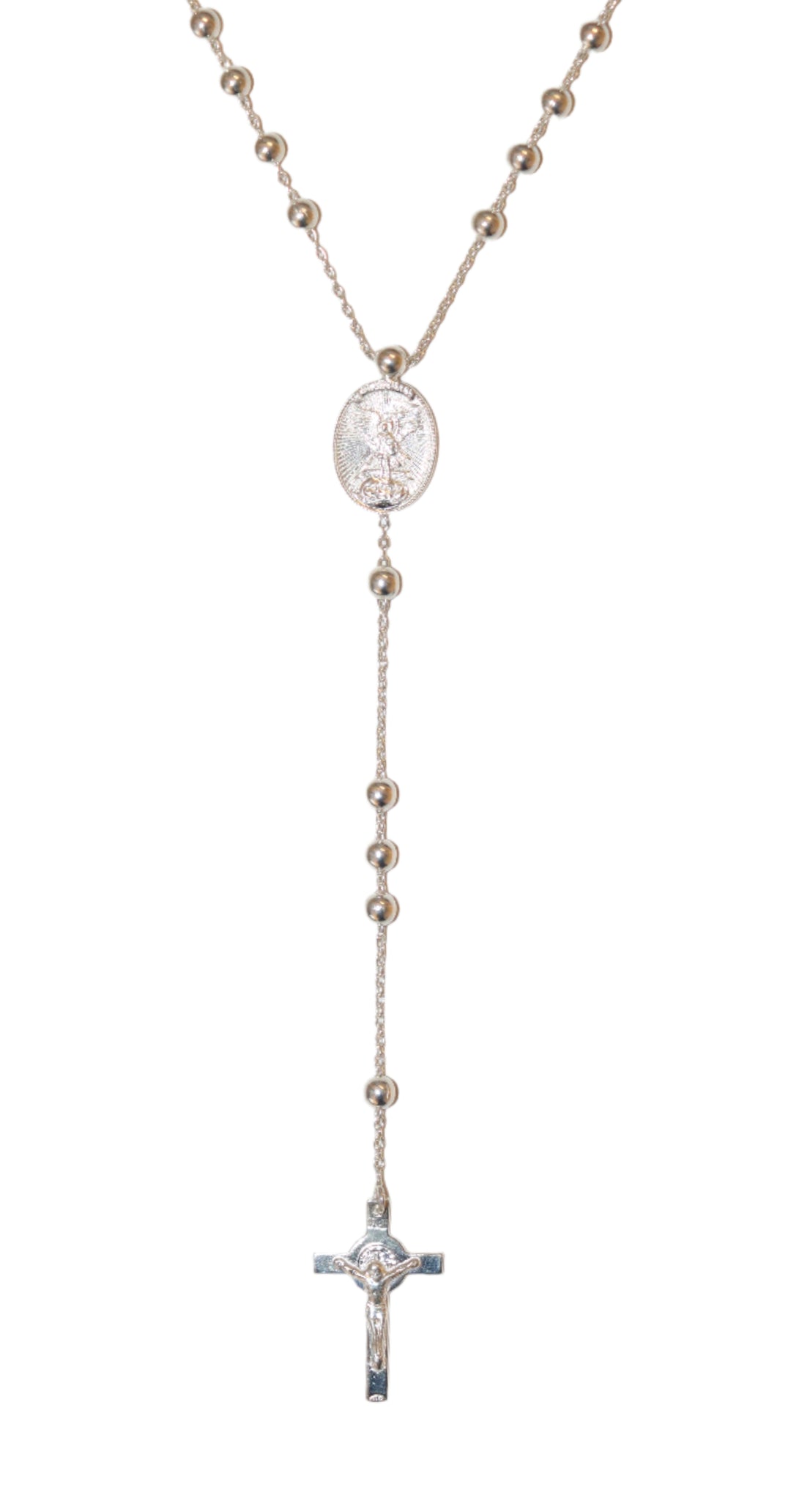 Sterling Silver 4MM St. Michael Rosary Necklace