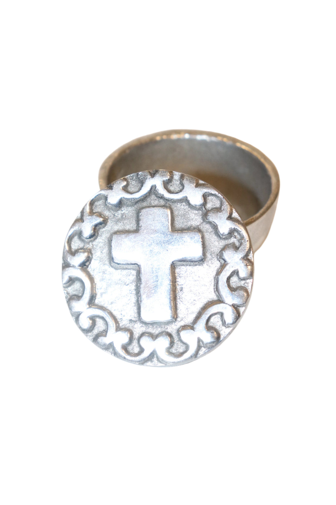 Round Pewter Box with Cross