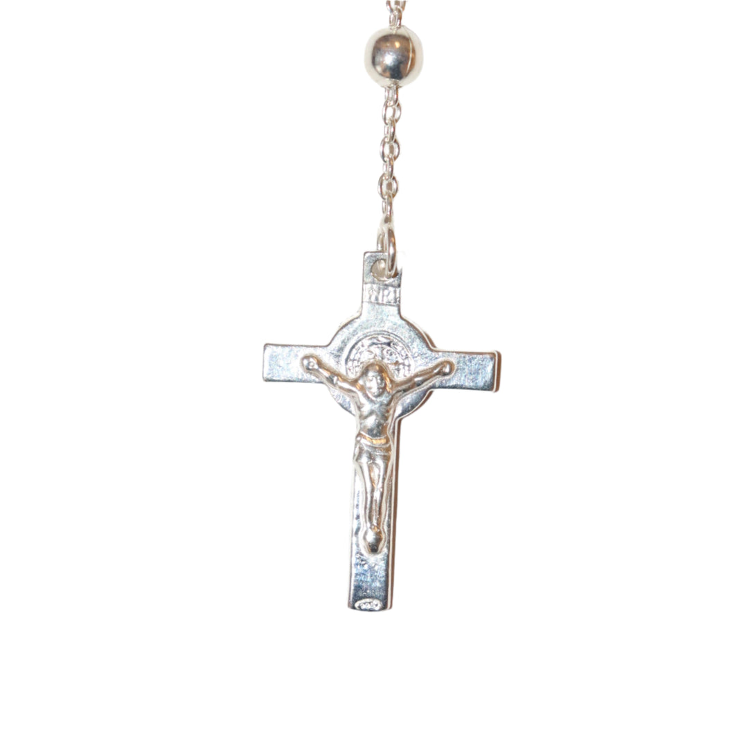 Sterling Silver 4MM St. Michael Rosary Necklace