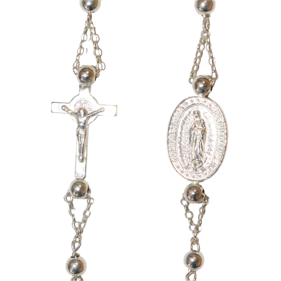 Sterling Silver 5MM Our Lady of Guadalupe Rosary Necklace