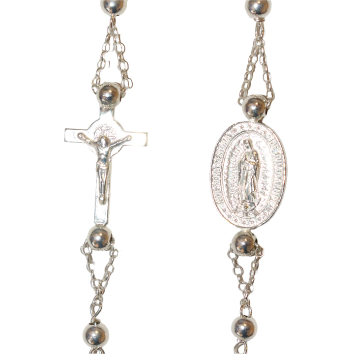 Sterling Silver 5MM Our Lady of Guadalupe Rosary Necklace