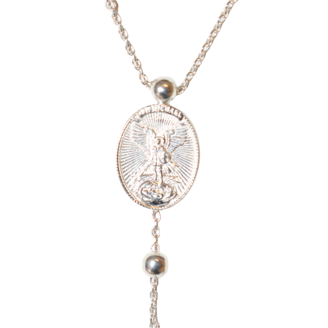 Sterling Silver 4MM St. Michael Rosary Necklace