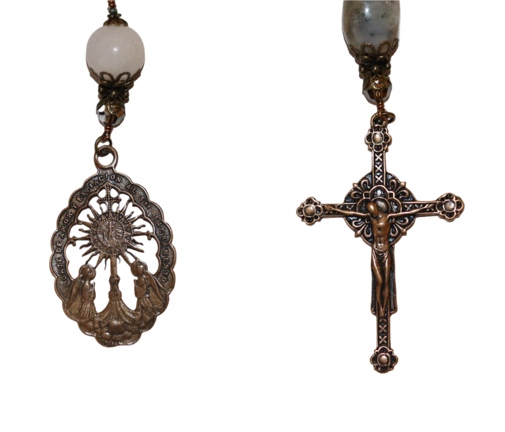 One Decade Heirloom Rosary of Divine Grace - Rose Quartz, Peruvian Opals, and Crystals