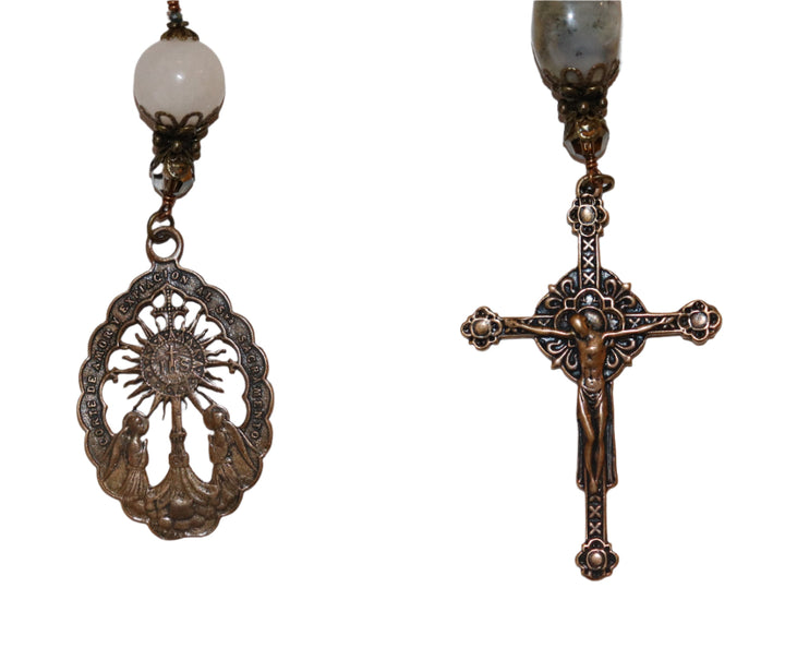 One Decade Heirloom Rosary of Divine Grace - Rose Quartz, Peruvian Opals, and Crystals