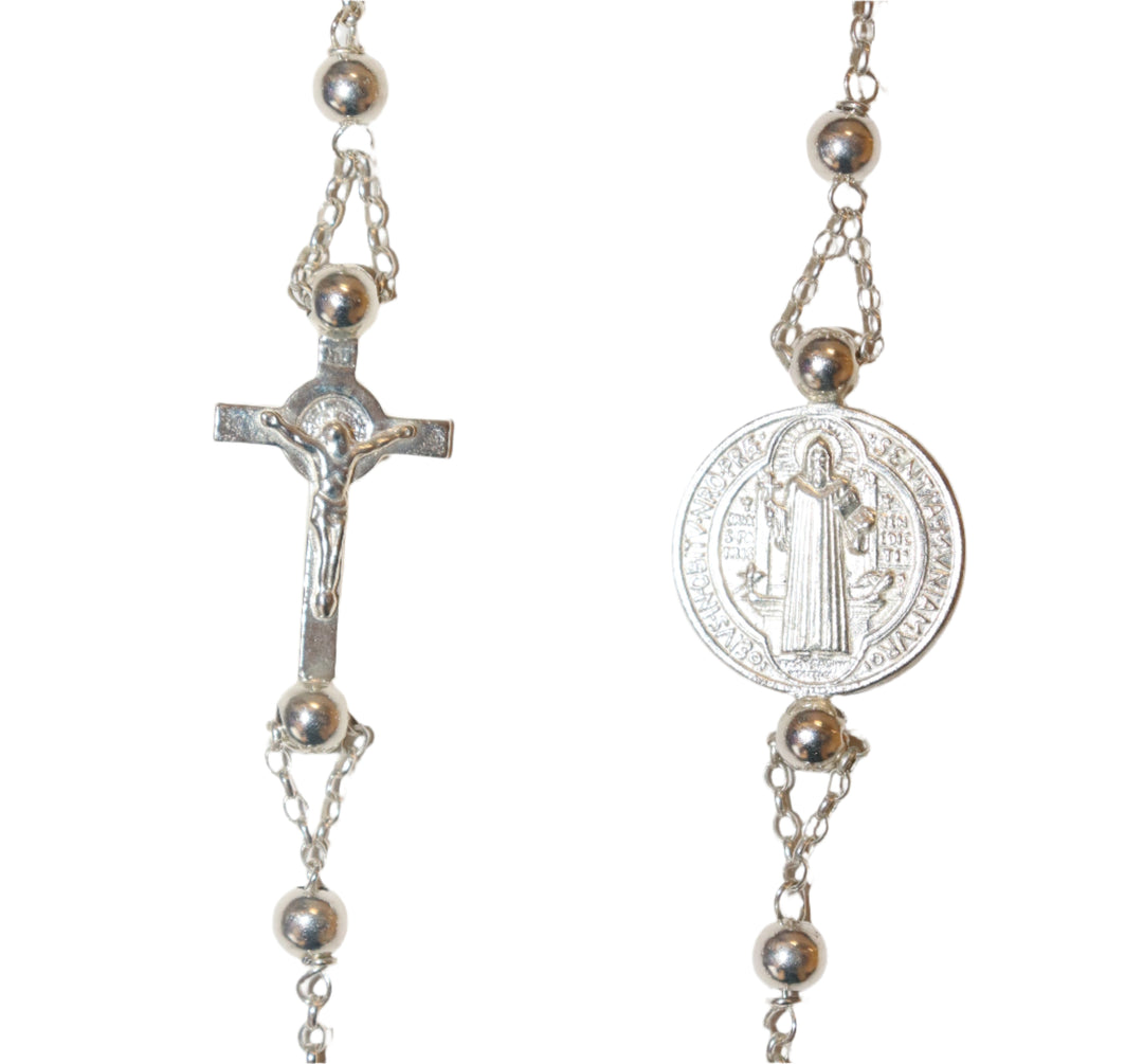 Sterling Silver 5MM St. Benedict Rosary Necklace
