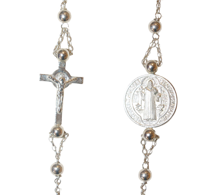Sterling Silver 5MM St. Benedict Rosary Necklace