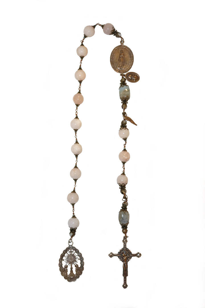 One Decade Heirloom Rosary of Divine Grace - Rose Quartz, Peruvian Opals, and Crystals