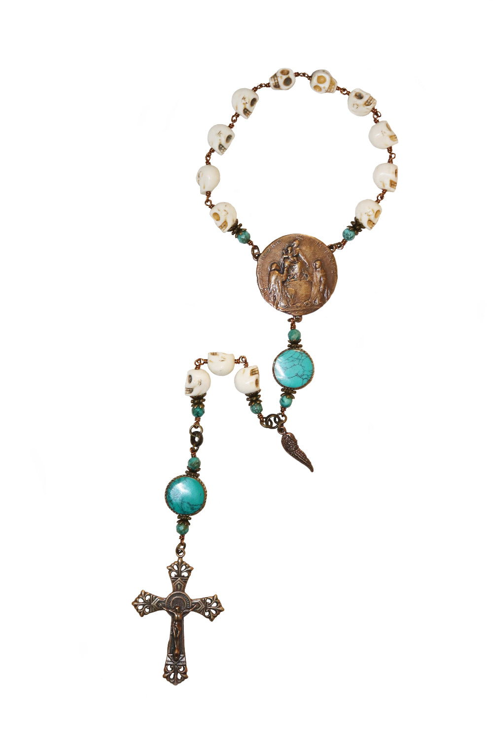 One Decade Heirloom Rosary of Divine Grace - Howlite Skulls