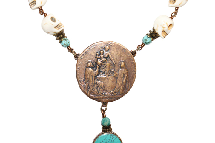 One Decade Heirloom Rosary of Divine Grace - Howlite Skulls