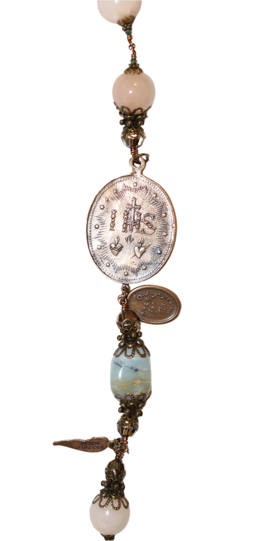 One Decade Heirloom Rosary of Divine Grace - Rose Quartz, Peruvian Opals, and Crystals