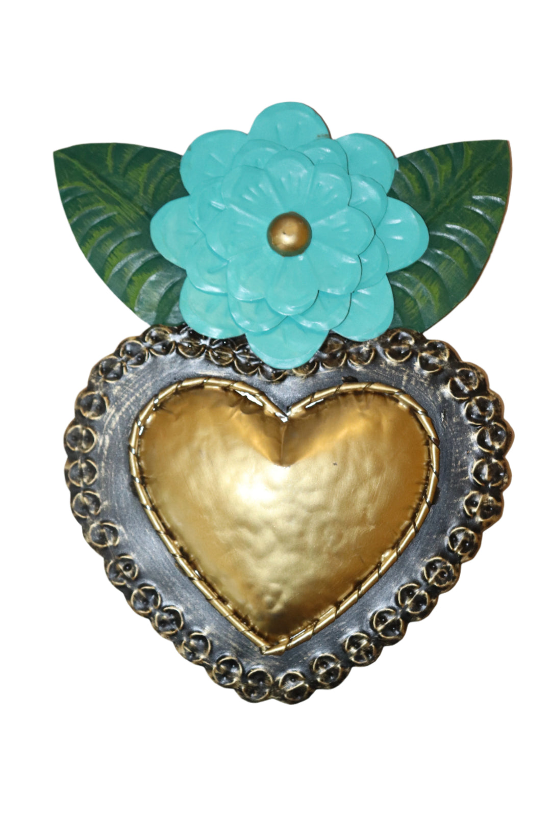 Hand Painted Tin Heart with Flower Plaque