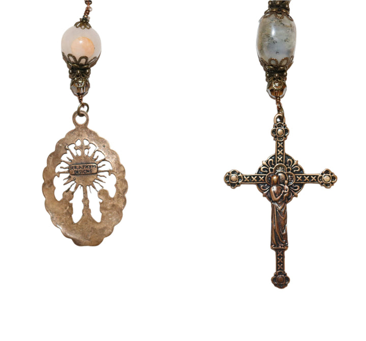 One Decade Heirloom Rosary of Divine Grace - Rose Quartz, Peruvian Opals, and Crystals