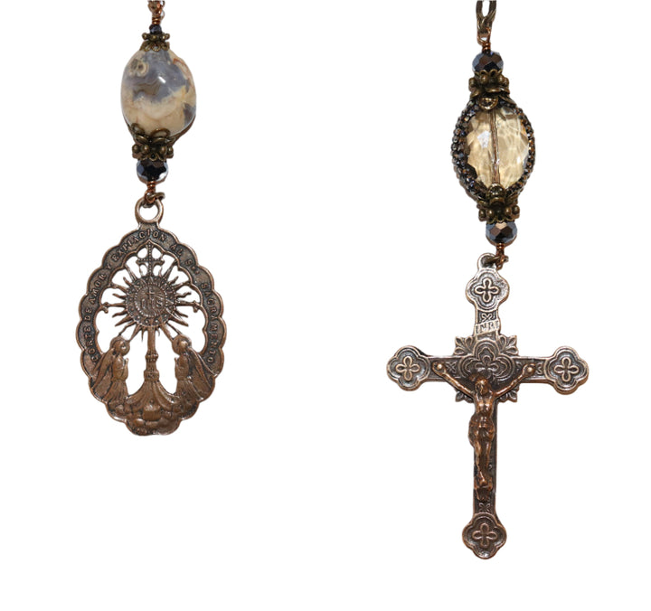 One Decade Heirloom Rosary of Divine Grace - Chalcedony Stones with Charcoal and Hematite Crystals