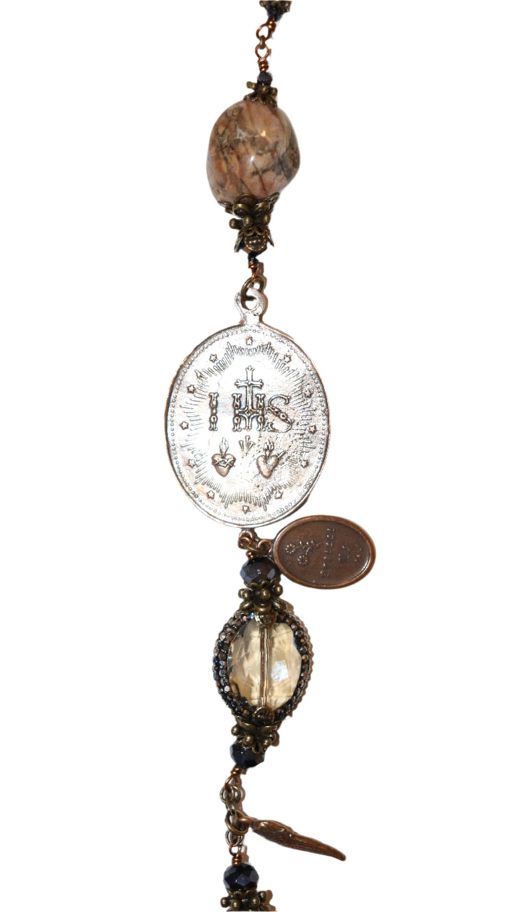 One Decade Heirloom Rosary of Divine Grace - Chalcedony Stones with Charcoal and Hematite Crystals
