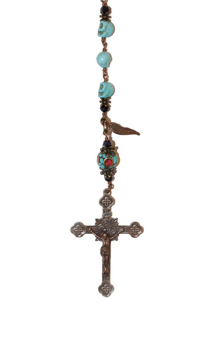 Turquoise Howlite Skull  with Tibetan Beads Heirloom Rosary