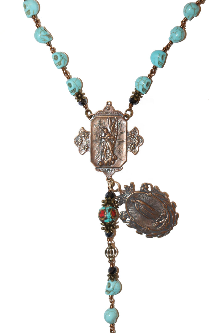 Turquoise Howlite Skull  with Tibetan Beads Heirloom Rosary