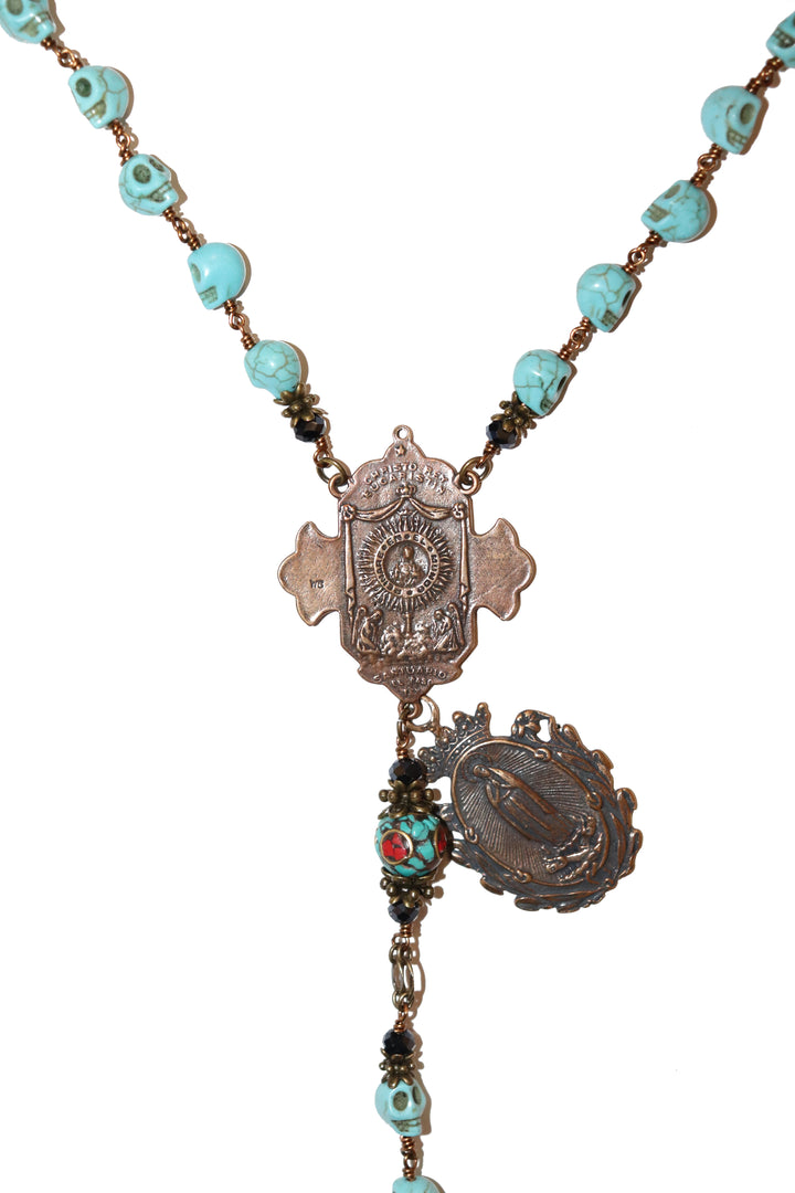 Turquoise Howlite Skull  with Tibetan Beads Heirloom Rosary