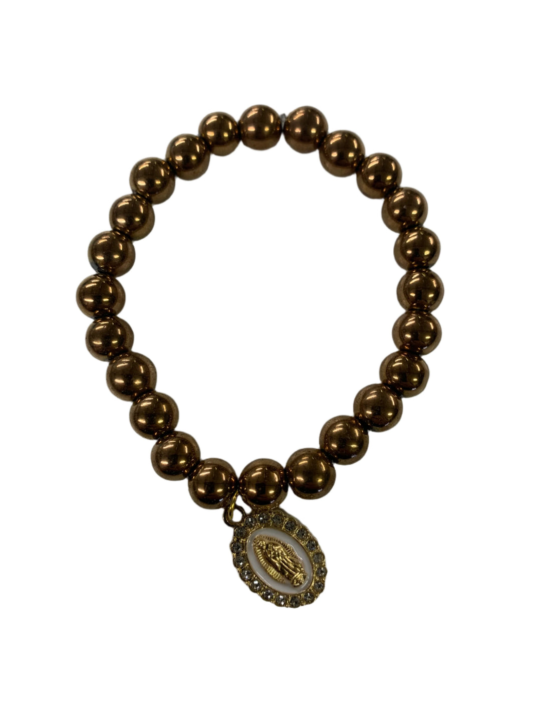 8MM Coffee Obsidian Bracelet with Our Lady of Guadalupe Charm