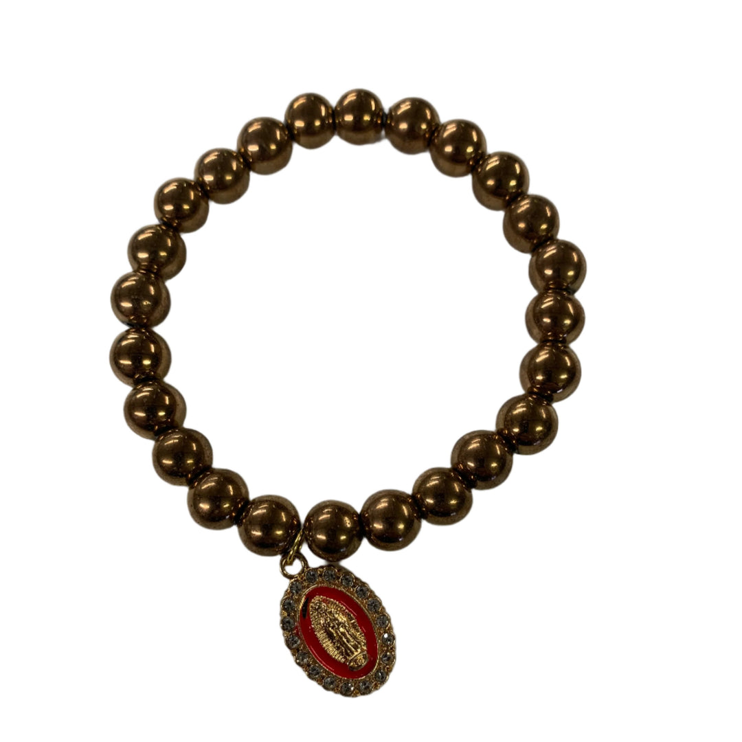 8MM Coffee Obsidian Bracelet with Our Lady of Guadalupe Charm