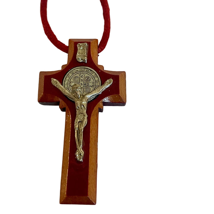 18" St. Benedict Wood Cross Necklace
