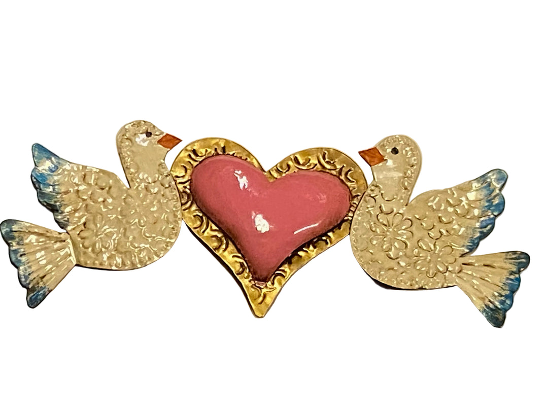4" Doves with Heart Tin Plaque