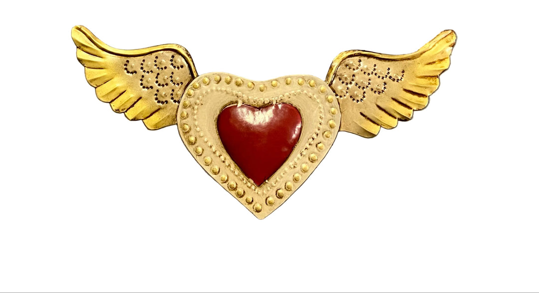 4" Studded Heart with Wings Tin Plaque
