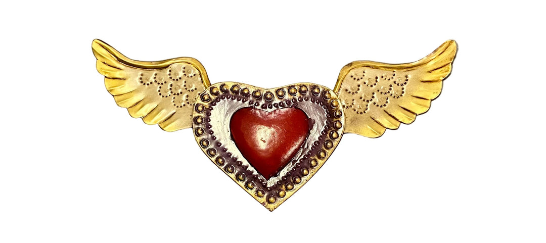 4" Studded Heart with Wings Tin Plaque