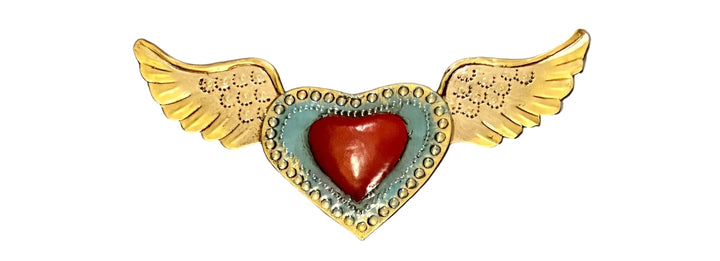 4" Studded Heart with Wings Tin Plaque