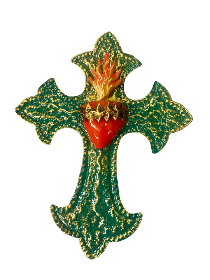 10.5" Tin Sacred Heart Cross
