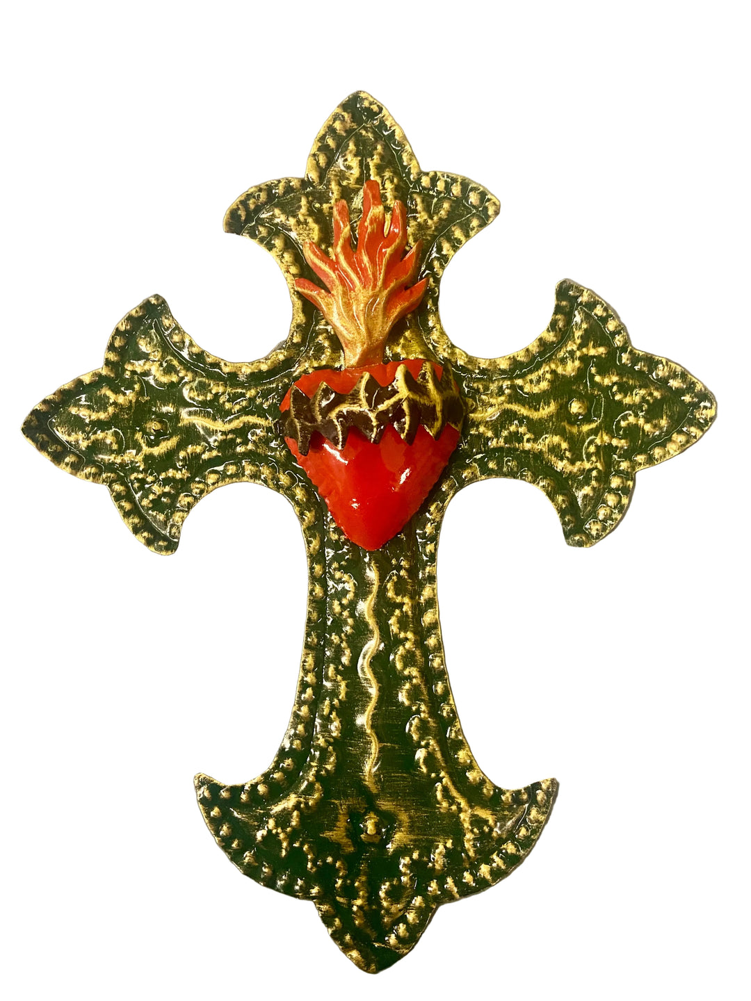 10.5" Tin Sacred Heart Cross